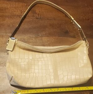 Banana Republic Brand, Cream Crocodile-Embossed Leather Top Zip Handbag.